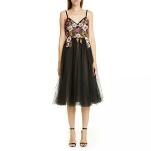 Patbo Cocktail Dress Size 12/44 Black Patricia Bonaldi Beaded Floral Bustier NEW